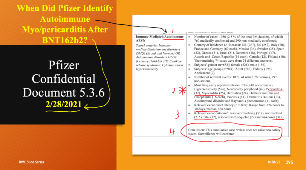 When did Pfizer identify autoimmune myo/pericarditis?