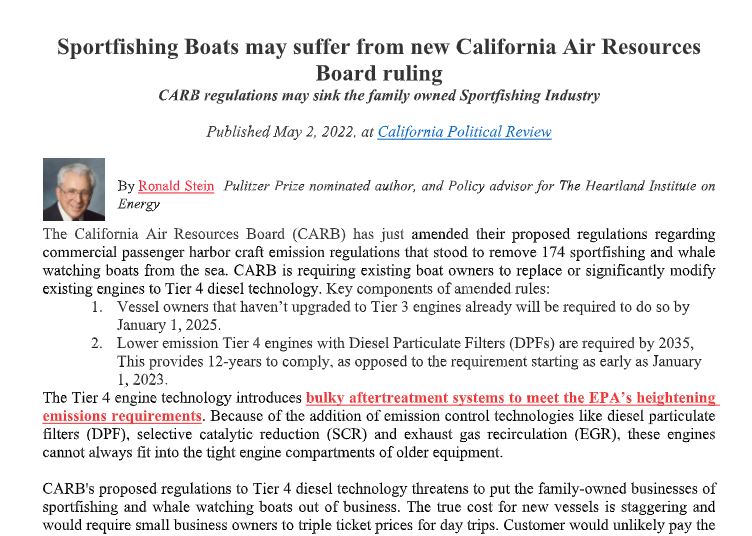 Sportfishing Boats may suffer from new California Air Resources Board ruling