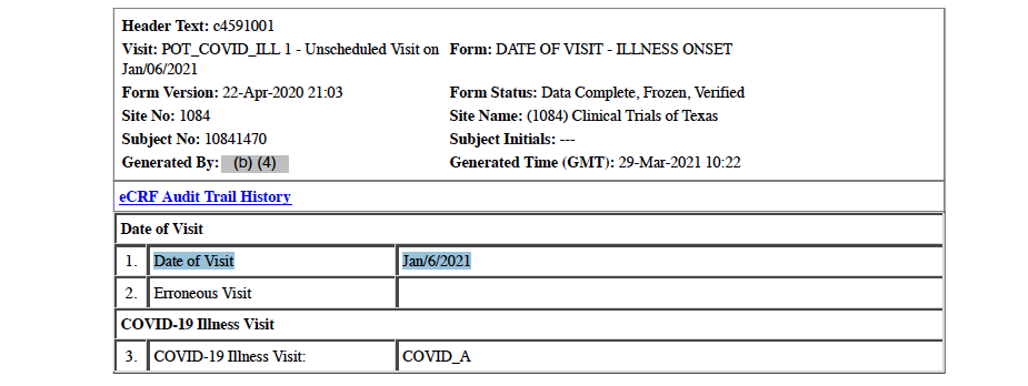 January 6, 2020, COVID Illness Visit in CRF