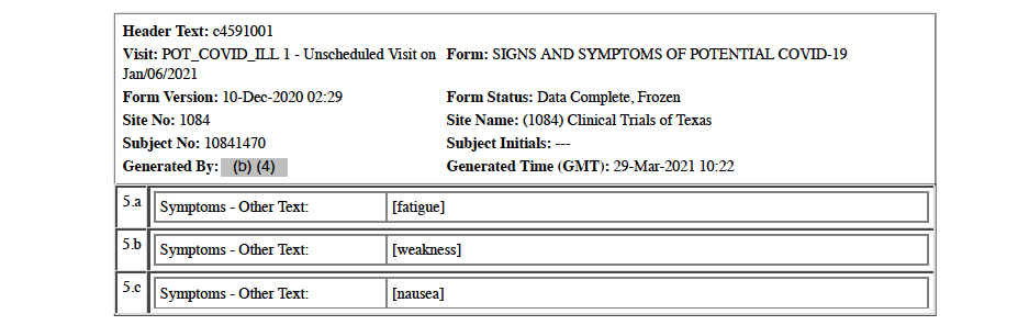 January 6, 2020, COVID Illness Visit in CRF
