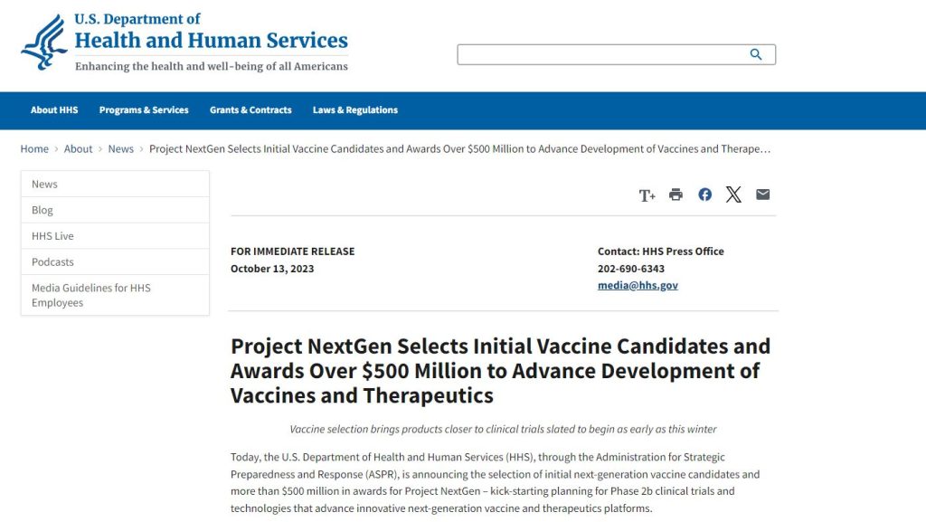 Project NextGen Selects Initial Vaccine Candidates and Awards Over $500 ...