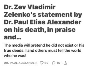 dr alexander on the death of dr zelenko